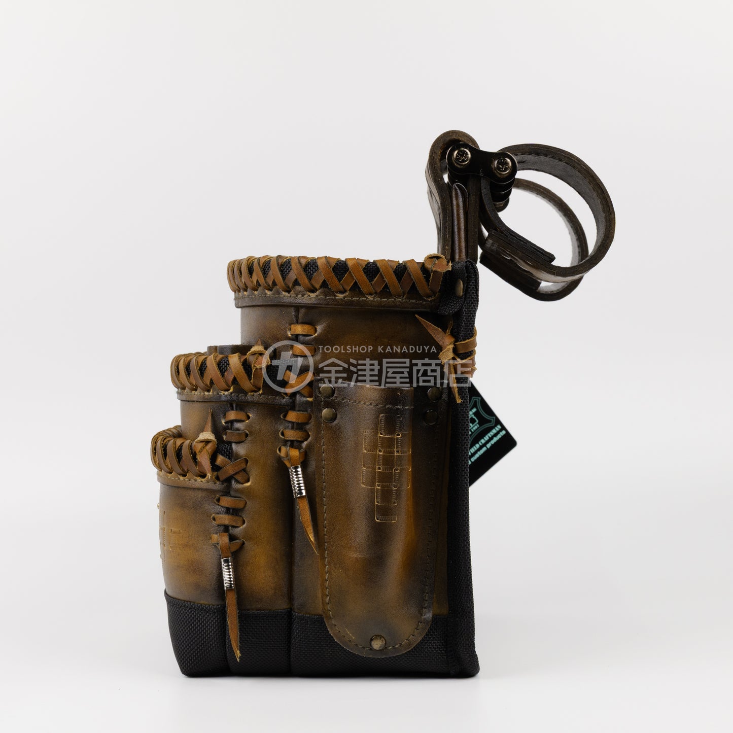 ニックス(KNICKS) 最高級硬式グローブ革3段腰袋チェーンタイプ バリスティック補強仕上げ KGC-301DDX【ヴィンテージカラー】追加カスタム VC革紐W巻3段+VC革紐サイド巻+スタッズ6点打ち+カービング