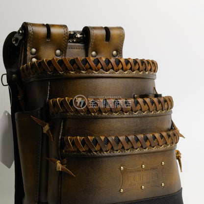 ニックス(KNICKS) 最高級硬式グローブ革3段腰袋チェーンタイプ バリスティック補強仕上げ KGC-301DDX【ヴィンテージカラー】追加カスタム VC革紐W巻3段+スタッズ6点打ち-