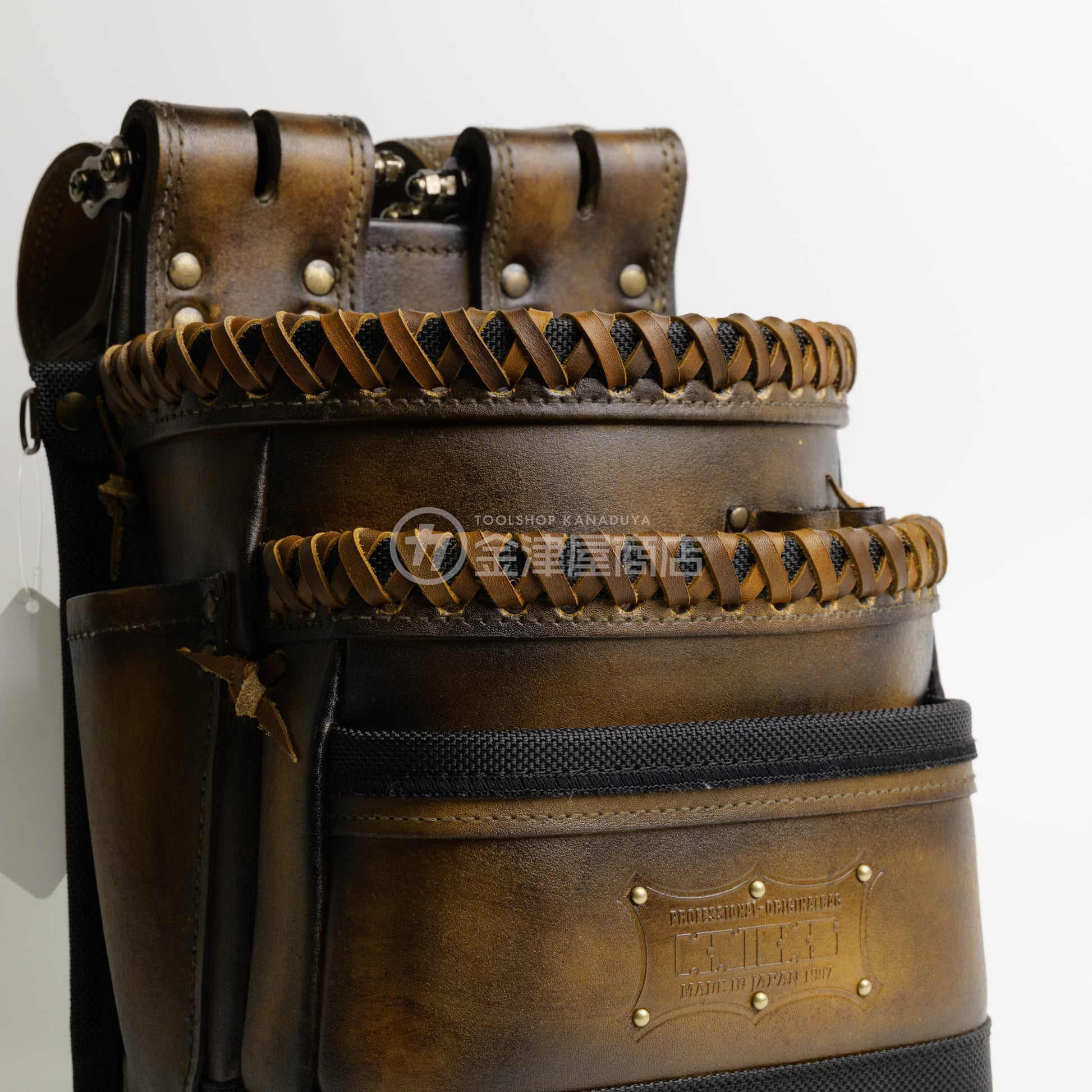 ニックス(KNICKS) 最高級硬式グローブ革3段腰袋チェーンタイプ バリスティック補強仕上げ KGC-301DDX【ヴィンテージカラー】追加カスタム VC革紐W巻2段+スタッズ6点打ち