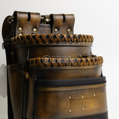 ニックス(KNICKS) 最高級硬式グローブ革3段腰袋チェーンタイプ バリスティック補強仕上げ KGC-301DDX【ヴィンテージカラー】追加カスタム VC革紐W巻2段+スタッズ6点打ち