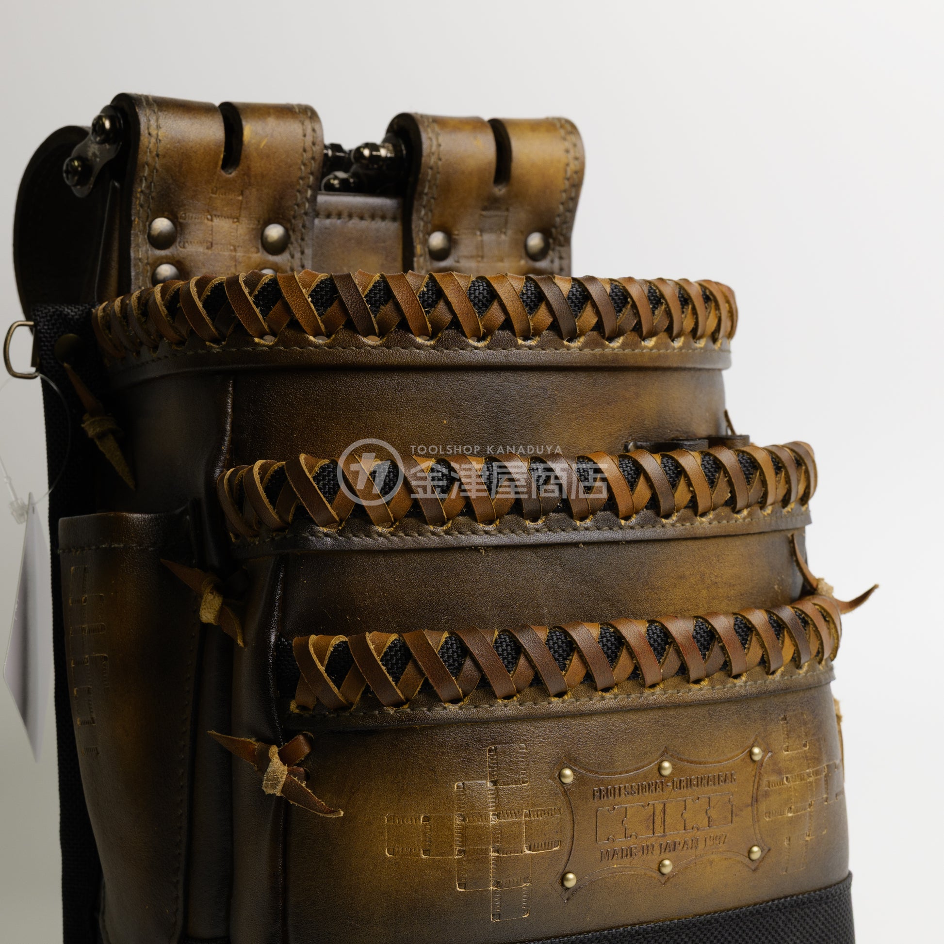 ニックス(KNICKS) 最高級硬式グローブ革3段腰袋チェーンタイプ バリスティック補強仕上げ KGC-301DDX【ヴィンテージカラー】追加カスタム VC革紐W巻3段+スタッズ6点打ち+カービング