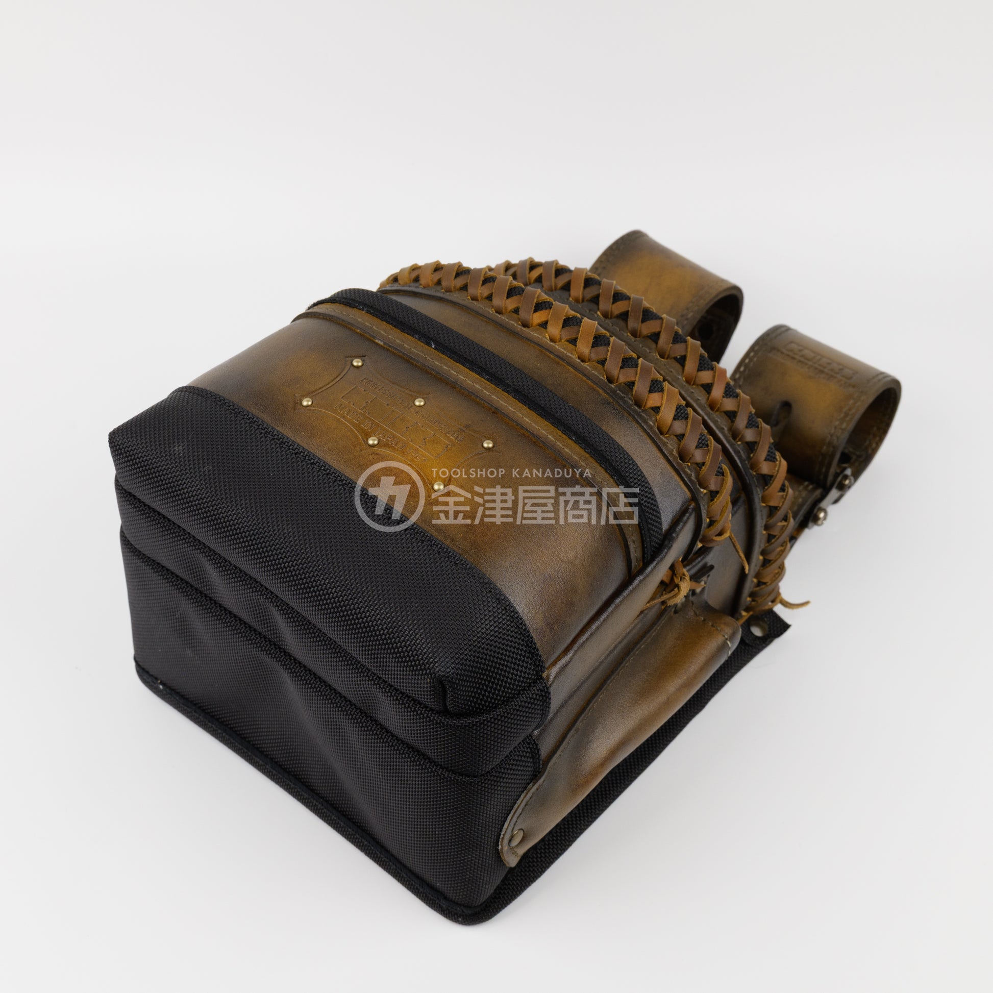 ニックス(KNICKS) 最高級硬式グローブ革3段腰袋チェーンタイプ バリスティック補強仕上げ KGC-301DDX【ヴィンテージカラー】追加カスタム VC革紐W巻2段+スタッズ6点打ち