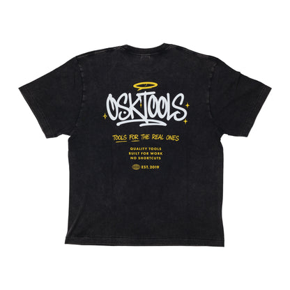 OSKTools 6.2oz フェードウォッシュ ロゴTシャツ フェードブラック-