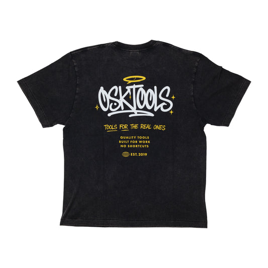 OSKTools 6.2oz フェードウォッシュ ロゴTシャツ フェードブラック-
