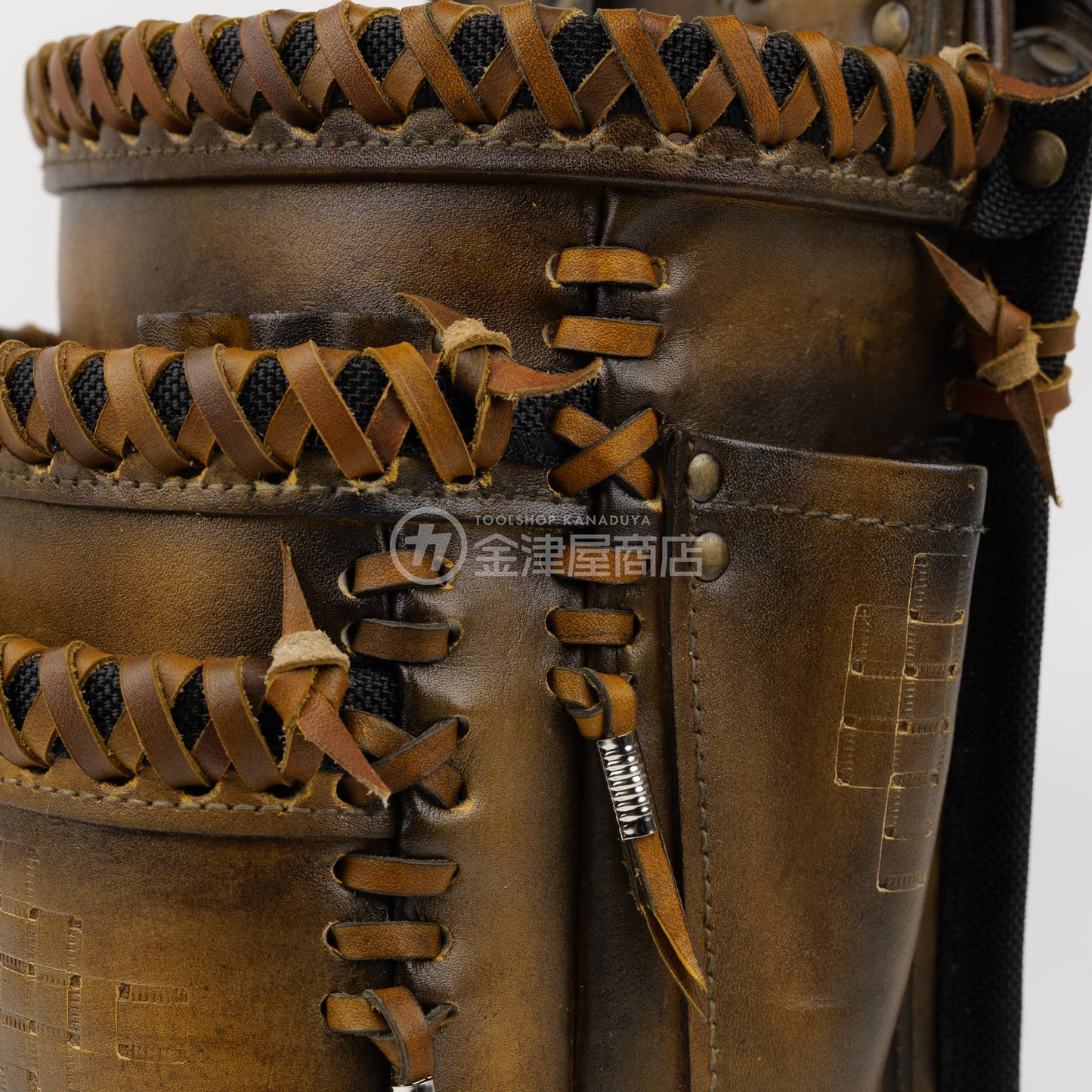 ニックス(KNICKS) 最高級硬式グローブ革3段腰袋チェーンタイプ バリスティック補強仕上げ KGC-301DDX【ヴィンテージカラー】追加カスタム VC革紐W巻3段+VC革紐サイド巻+スタッズ6点打ち+カービング