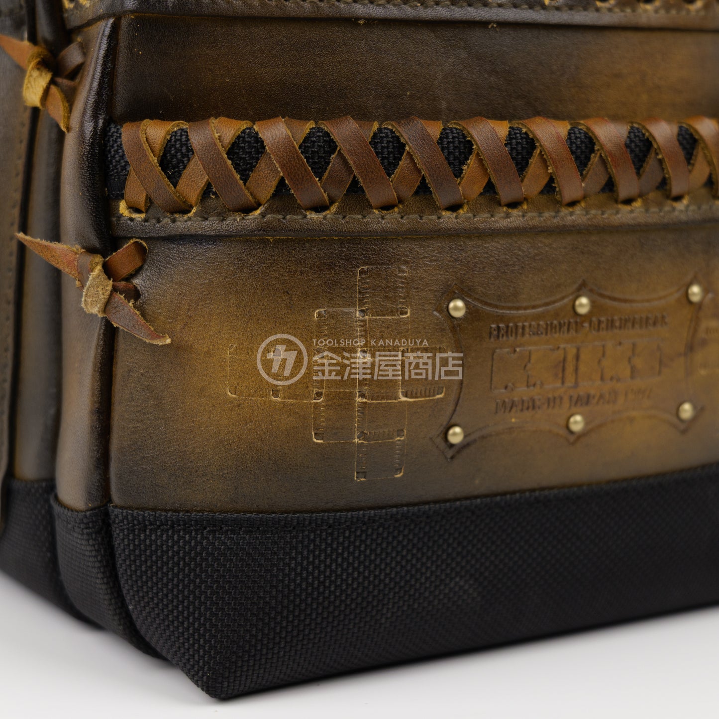 ニックス(KNICKS) 最高級硬式グローブ革3段腰袋チェーンタイプ バリスティック補強仕上げ KGC-301DDX【ヴィンテージカラー】追加カスタム VC革紐W巻3段+スタッズ6点打ち+カービング