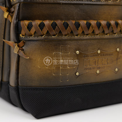 ニックス(KNICKS) 最高級硬式グローブ革3段腰袋チェーンタイプ バリスティック補強仕上げ KGC-301DDX【ヴィンテージカラー】追加カスタム VC革紐W巻3段+スタッズ6点打ち+カービング