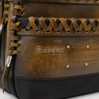 ニックス(KNICKS) 最高級硬式グローブ革3段腰袋チェーンタイプ バリスティック補強仕上げ KGC-301DDX【ヴィンテージカラー】追加カスタム VC革紐W巻3段+VC革紐サイド巻+スタッズ6点打ち+カービング