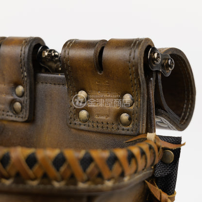 ニックス(KNICKS) 最高級硬式グローブ革3段腰袋チェーンタイプ バリスティック補強仕上げ KGC-301DDX【ヴィンテージカラー】追加カスタム VC革紐W巻3段+VC革紐サイド巻+スタッズ6点打ち+カービング